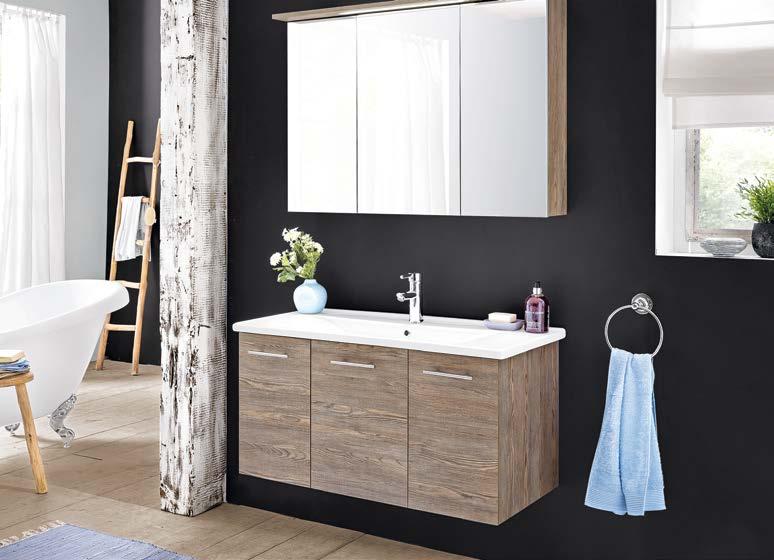 aus: Waschtischunterschrank mit Keramikbecken und Spiegelschrank mit Beleuchtung, B100 cm, ohne Armatur und Handtuchring 3004179.00 479.