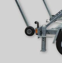 Tandem axle chassis with overrunning brake, height adjustable drawbar with ball type- and DIN coupling, coupling height 400-1100 mm, TÜV approval if required, 80 km/h, lighting system 12 Volt,