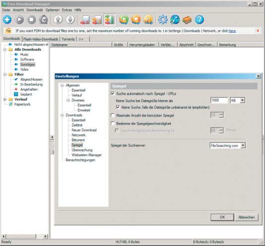 Software-Kollektion Internet-Software Der Free Download Manager sucht selbstständig nach Mirror-Servern für flotteres Herunterladen.