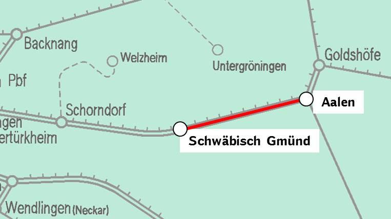 Schwäbisch Gmünd Aalen (Remsbahn) Lage im Netz Gleiserneuerung zwischen Schwäbisch Gmünd - Aalen Weichenerneuerungen in den Bahnhöfen Schwäbisch Gmünd und Aalen Totalsperrung 25.08. 17.09.