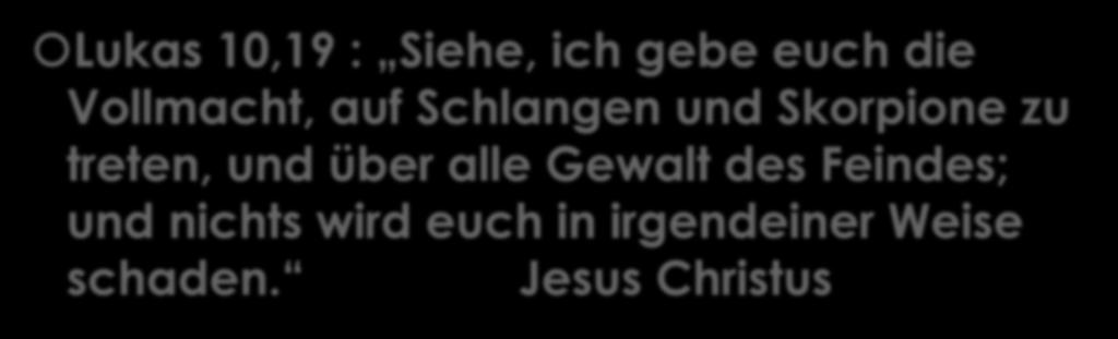 Seine/Unsere Autorität vertreibt alle böse Macht Lukas 10,19 : Siehe, ich gebe euch die Vollmacht, auf Schlangen und