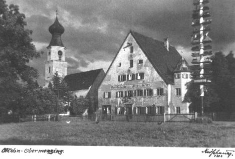 Postkarte, ca. 1960 Ansicht der St.Georgs-Kirche, des Alten Wirts und des Maibaums Beer. Jenuwein. Volbehr: Sommersemester 1968 - T.H.