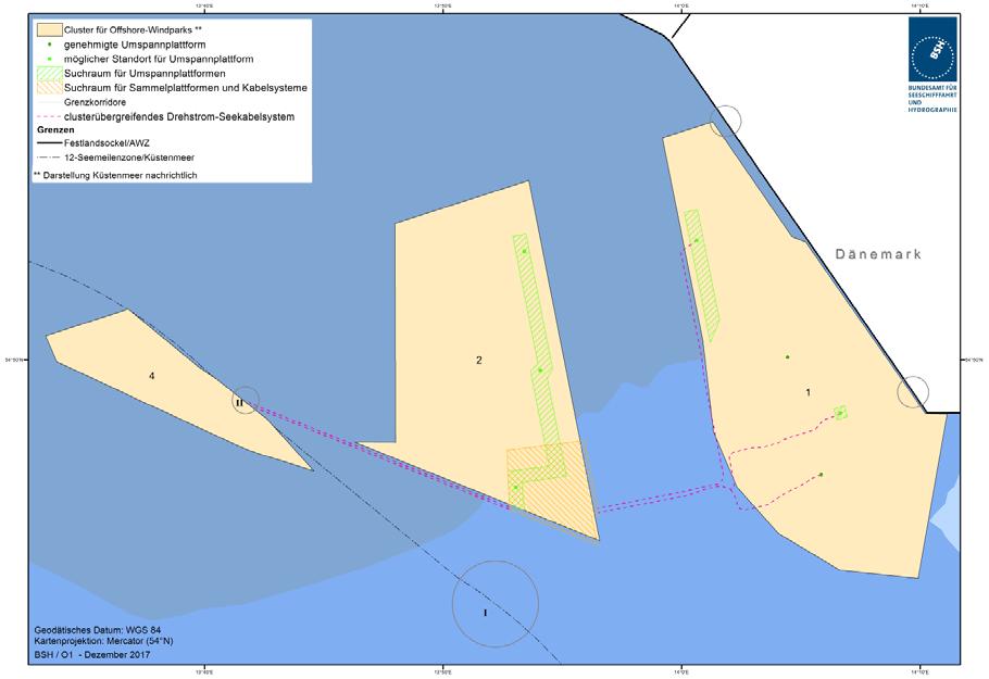 Anbindungsleitungen für Offshore-Windparks 61 beträgt vom Grenzkorridor II bis zum Suchraum ca. 12 km und wird mit 2 Drehstrom- Seekabelsystemen geplant.