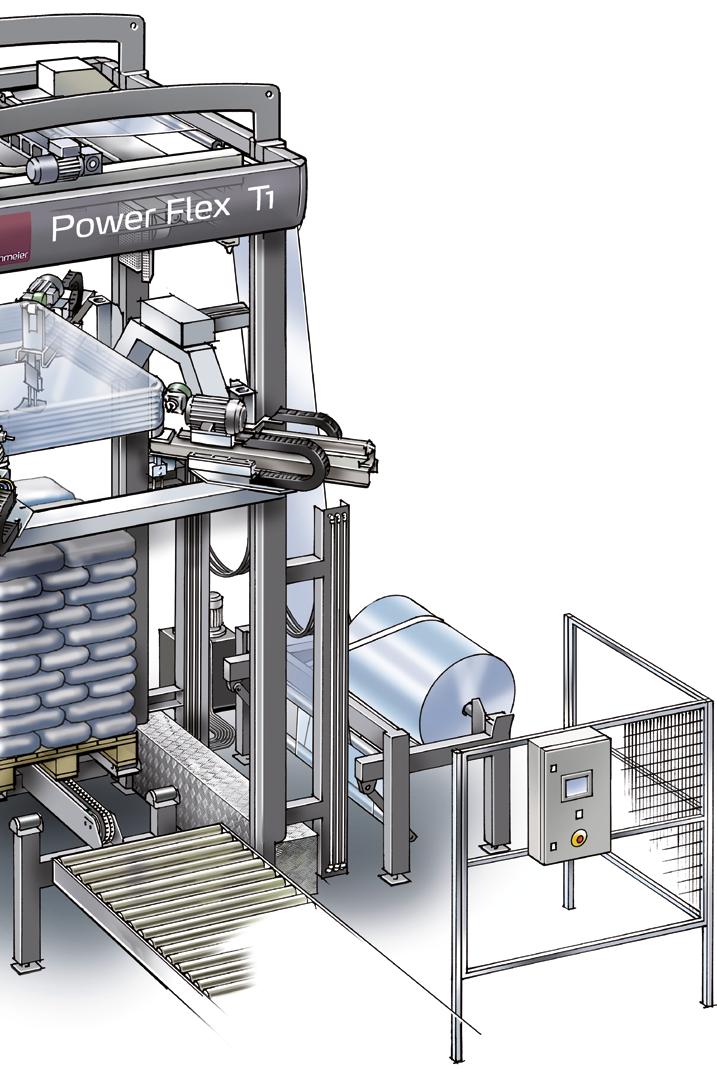 Zur Wartungsposition Power Flex T1 Erspart Zeit, Platz und Energie Wie alle Lachenmeier Haubenstretchanlagen ist die Power Flex T1 durch ihr einfaches und wartungsfreundliches Folienvorschubsystem,