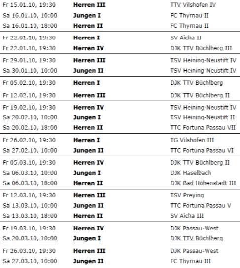 Heimspielplan Rückrunde 2009/2010 32 Alle weiteren Spielpläne sowie