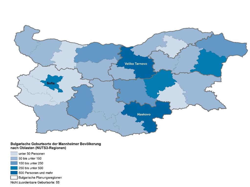 Gebürtigkeit weltweit 5.107 Einwohnerinnen und Einwohner Mannheims haben einen bulgarischen Geburtsort, von 5054 (99,0 %) konnte der Geburtsort räumlich zugeordnet werden.
