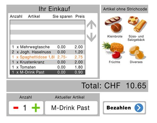 Ansicht Artikelliste 2 1 7 6 5 8 4 3 1 Stückzahl 2 Aktionen werden orange dargestellt 3 Stückzahl erhöhen 4 Stückzahl reduzieren 5 Artikel ohne