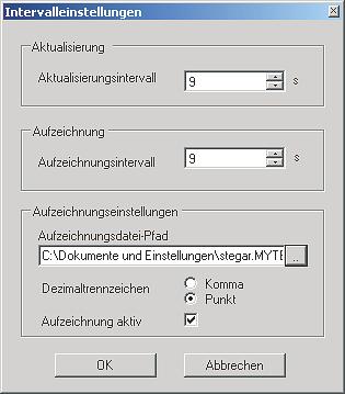 Im Programmmodus "Editieren" können unter Einstellungen die Intervalleinstellungen für die Aufzeichnung vorgenommen werden. 6 C7000 7 (10.3.11.145) 7.