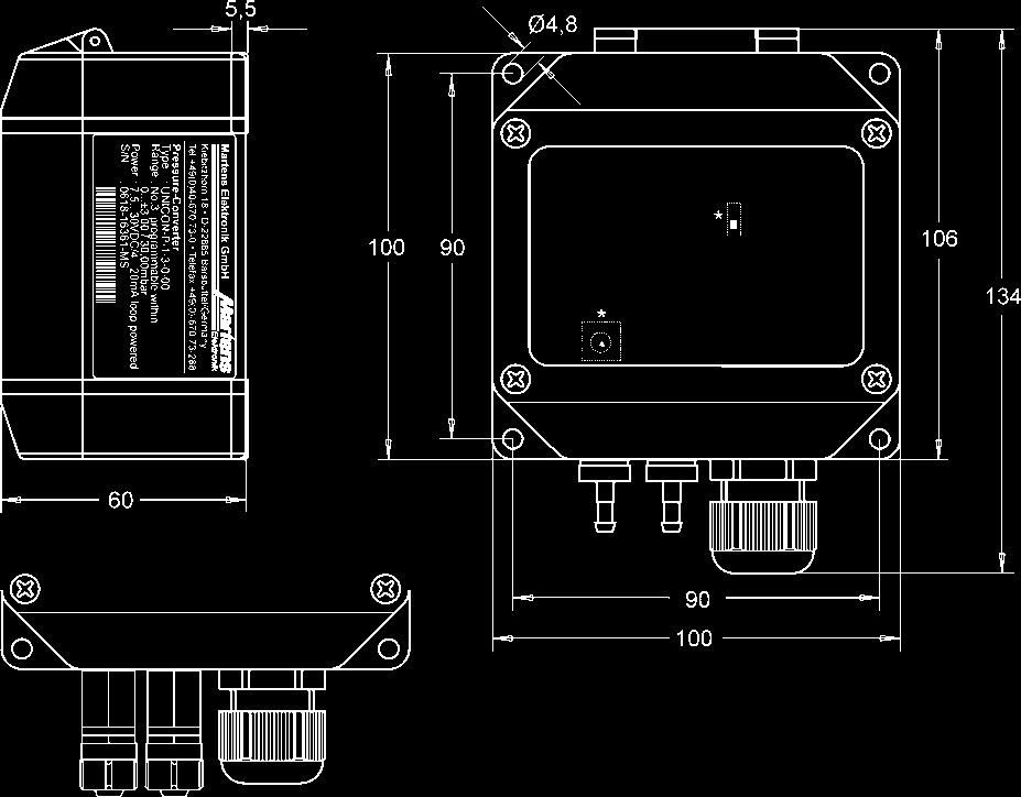 Produktinformation Druck-Converter UNICON -P Alarmausgänge Transistor Spannungsabfall Display Messrate Gehäuse Material Abmessungen Gewicht Anschluss Schutzart Messumformer Last < 3 ma, wenn Hilfsspg.