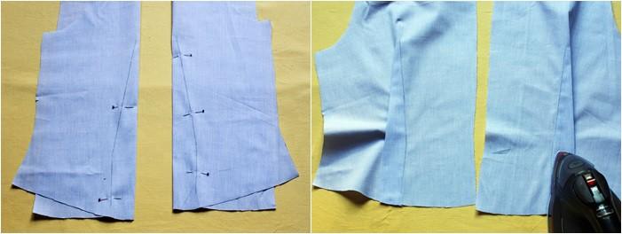 cottonmix Originalstoff/Original fabric: leichte Baumwolle /lightweight Cotton Verarbeitung/ Sewing: Step1: Abnäher/ Darts Den Abnäher am Vorderteil und Rückenteil steppen.