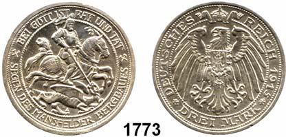 Preußen Wilhelm II. 1888 1918 1773 115 3 Mark 1915 Mansfeld...vz, kl. Rdf.