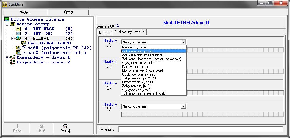 12 ETHM-1 Plus SATEL Das virtuelle Bedienteil erlaubt die Bedienung und Parametrierung des Alarmsystems genauso wie ein normales Bedienteil. 6.2.1 An die Zentrale INTEGRA / INTEGRA Plus