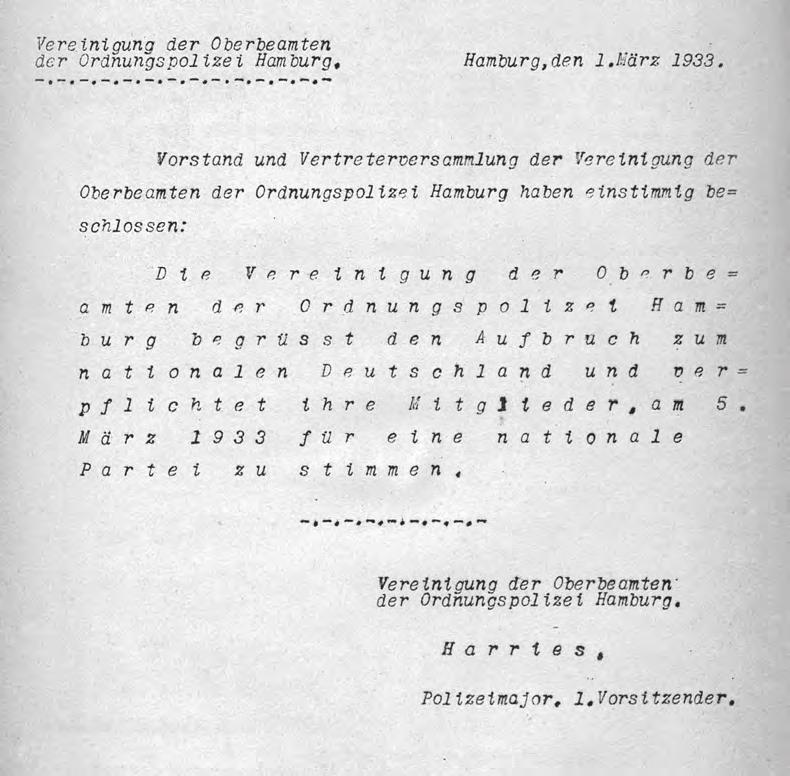 Die Hamburger Polizei Telegramm des Reichsinnenministers Frick an den Hamburger Senat vom 2.