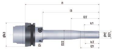 PENCIL HSK 63F Hydraulischer Werkzeughalter von hoher Präzision - in Bleistift -Ausfuḧrung Design 3 Technische Daten HSK 63F Abmessungen, mm Design