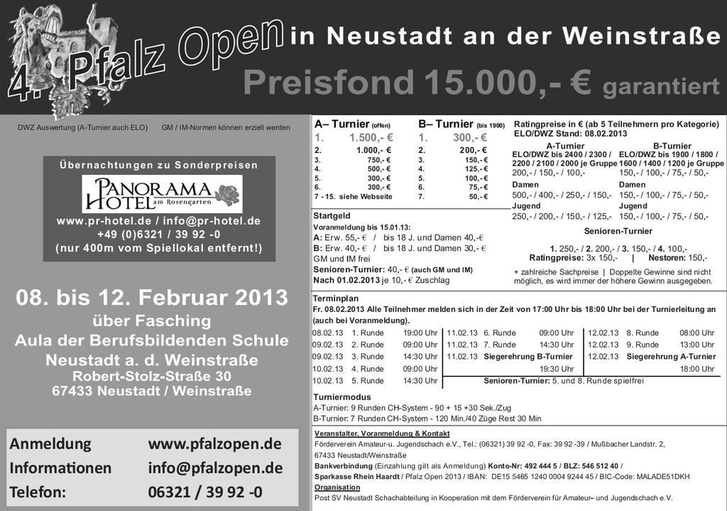 Runde Spielmodus: Schachzeitung Rheinland-Pfalz Februar 2013 11 Gespielt werden 5 oder 5 Runden (abhängig von der Anzahl der Teilnehmer) nach Schweizer System.