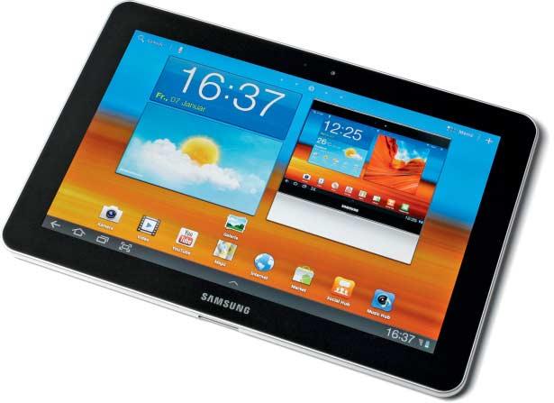 Prüfstand Tablets Größte Geräte - vielfalt: Nur bei Android kann man zwischen extrem unterschiedlichen Modellen wie dem Samsung Galaxy Tab 10.1 (links) und HTC Flyer aus - wählen von klein bis groß.