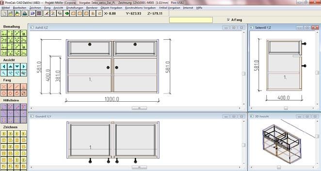 Schnellkonstruktion für Küchen Wohnmöbel Büromöbel Praxismöbel Systemmöbel gerade und schräg Schnell und einfach zur Zeichnung Automatische Positionierung von
