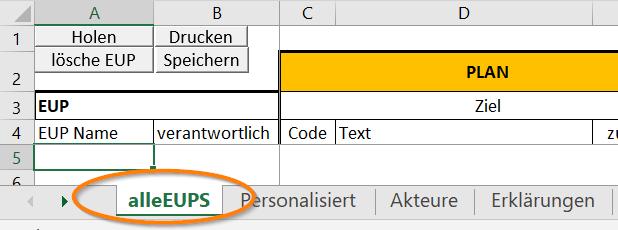 SammelEUP Tabellenblatt alle EUPs Menü Holen Holen = Zusammenfassen von mehreren EUPs Im Tabellenblatt "alleeups" auf "Holen" klicken.