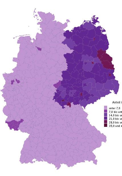 anteile DIE LINKE nach Landkreisen und kreisfreien Städten anteile SPD nach Landkreisen und kreisfreien Städten Anteil in % unter 7,0 7,0 bis unter