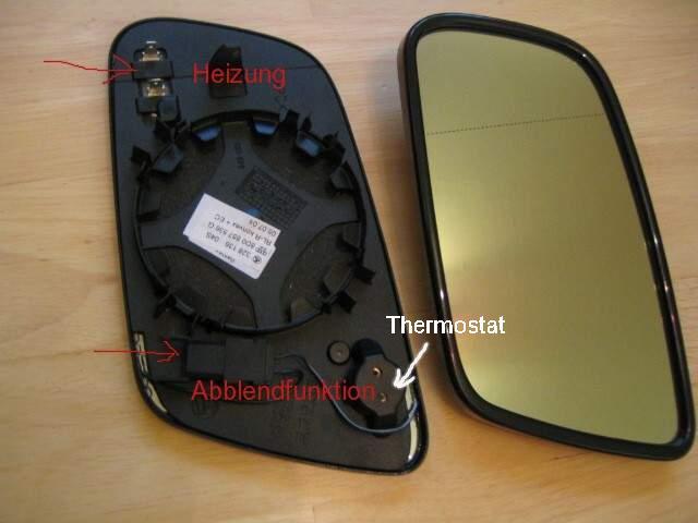 Bild 3b: Abblendbare Außenspiegel vorne / hinten (neuere Ausführung mit Thermostat) Wer beim Rückwärtsfahren eine in den Spiegeln nicht verdunkelte Sicht haben möchte, sollte zwingend das