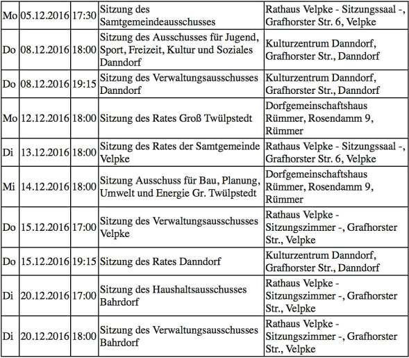 08 Aus der Samtgemeinde Sitzungen im Dezember 2016 Ihr kompetentes Anwaltsteam in Velpke.