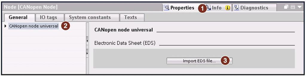 3. Fügen Sie die Objektbibliothek "CANopen node universal" 2 per Doppelklick ein.