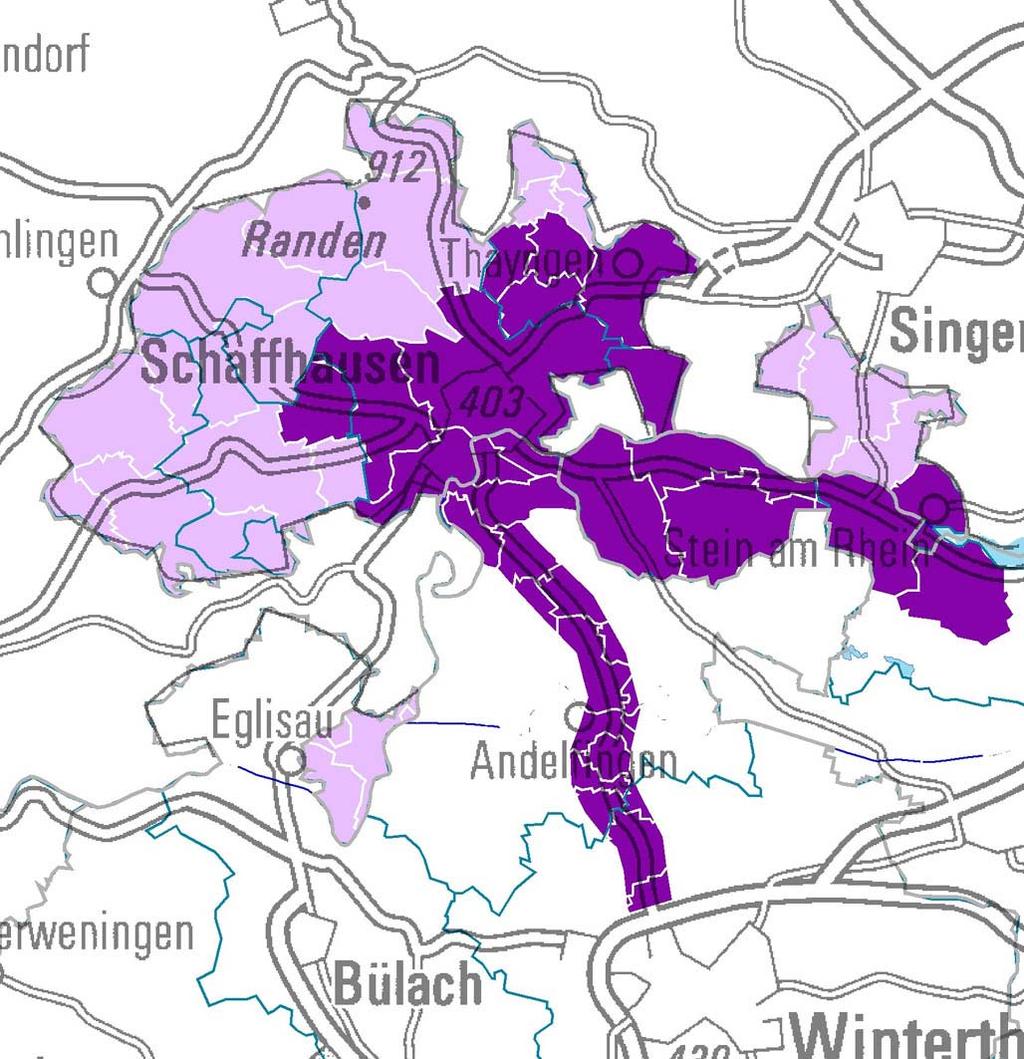 27 Region Schaffhausen Veranstalter: 1 Anzahl Einwohner 104'954 mit Leistungsauftrag und Gebührenanteil Kanton Schaffhausen; Bezirk Diessenhofen (TG), Strecke Rheinklingen