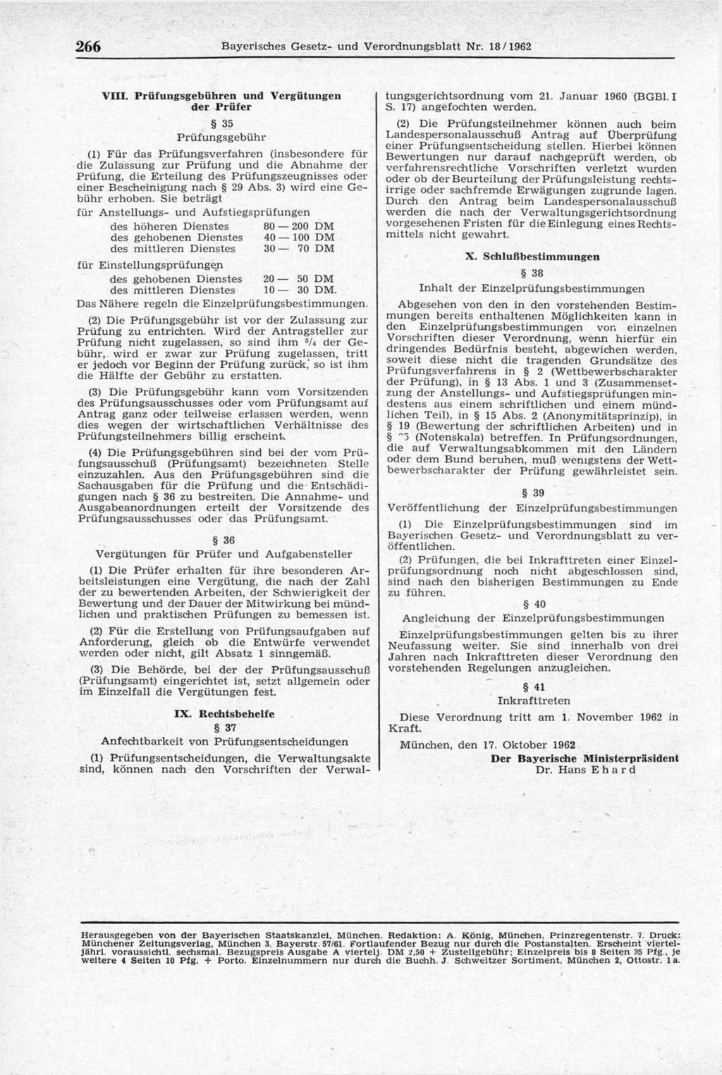 266 Bayerisches Gesetz- und Verordnungsblatt Nr. 18/1962 VIII.