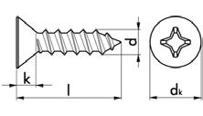 Bechschrauben cross recessed countersunk head tapping screws mit Senkkopf und Kreuzschitz-Antrieb 011 Form C DIN 7982 Stah Antrieb PH 1 PH 2 PH 2 PH 2 PH 2 PH 3 PH 3 dk 5,5,8 7,5 8,1 9,5 10,8 12,4 k