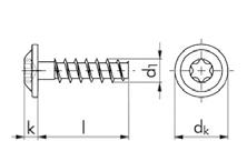 Past-Schrauben screws for thermopast mit Linsenkopf, Bund und TX-Antrieb 0138 3 Stah Antrieb TX 10 TX 20 TX 20 TX dk 8 10 12 k 2,10 2,0 3,30 3,0 d1 3 4 5 10 0138 303 10 0138 304 10 12 0138