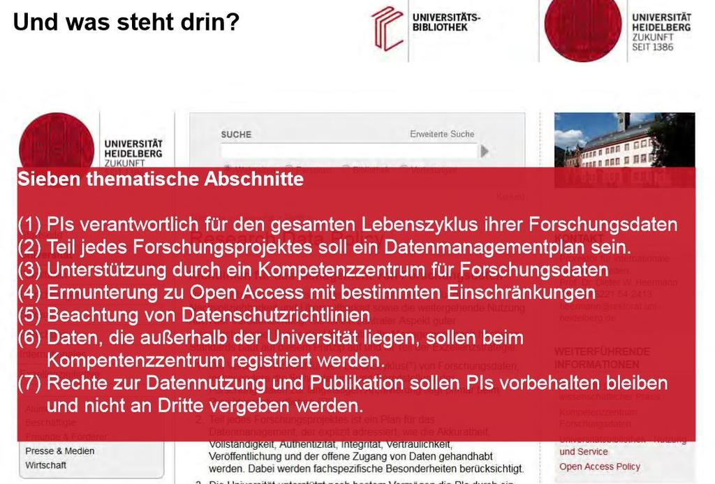 Forschungsdatenpolicy von Hochschulen Research Data Policy Universität Heidelberg Quelle: Jochen Apel