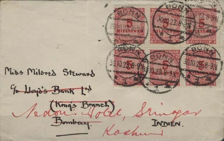 Hier ein Brief nach dem weit entfernten Indien, der eine etwas längere Reise hinter sich hatte, da Miss Steward zwischenzeitlich von