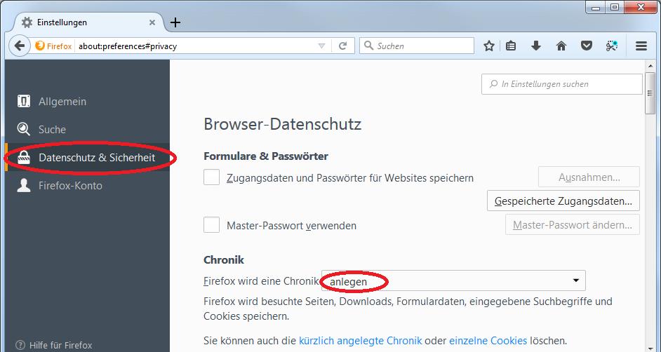 Unter dem Menüpunkt Browser Datenschutz finden Sie Einstellungsmöglichkeiten