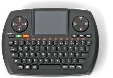 Prüfstand Tastaturen mit Mausersatz Bei der Mikro-Multimedia-Funktastatur MFT-276Pro (PX-2567-675) dominiert ein Touchpad die obere Hälfte; bei der Mikro- Multimedia-Funktastatur MFT-78XS (PX-