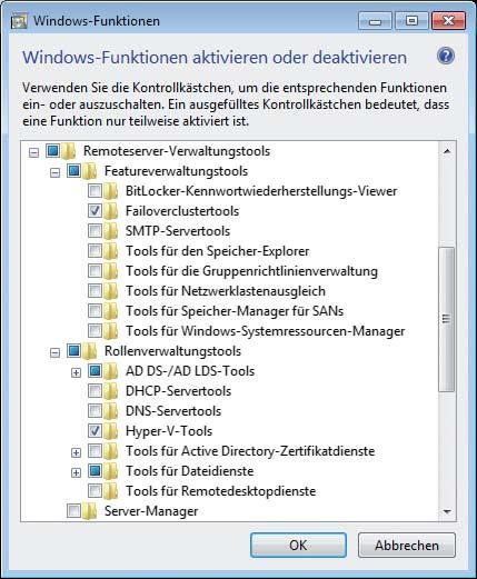 Praxis Virtualisierung Die Remote- Server-Verwaltungswerkzeuge werden wie ein Update einem Windows-Client hinzugefügt und dann als Komponente ausgewählt.