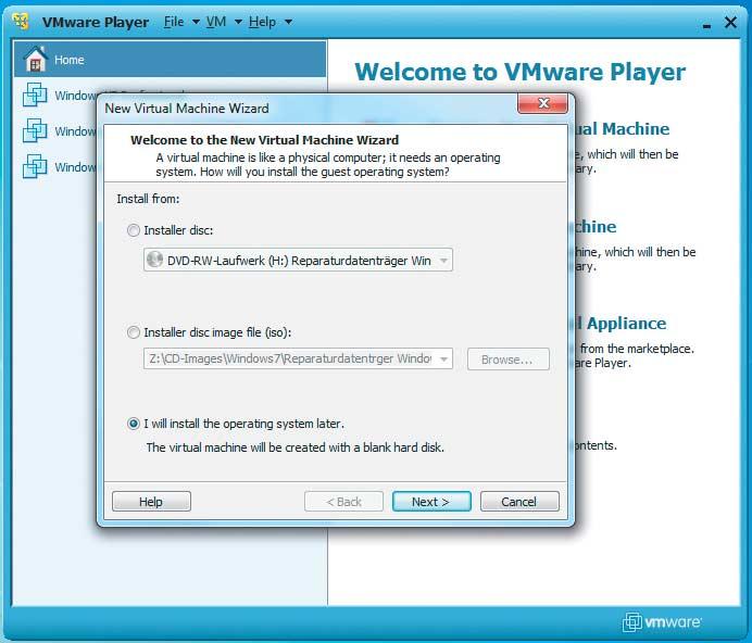 Praxis Hotline Wenn VMware dem Windows- Setup-Programm keine Antwort - datei zur unbe - aufsichtigten Installation unterschieben soll, wählen Sie beim Erstellen einer neuen VM den Menüpunkt ganz