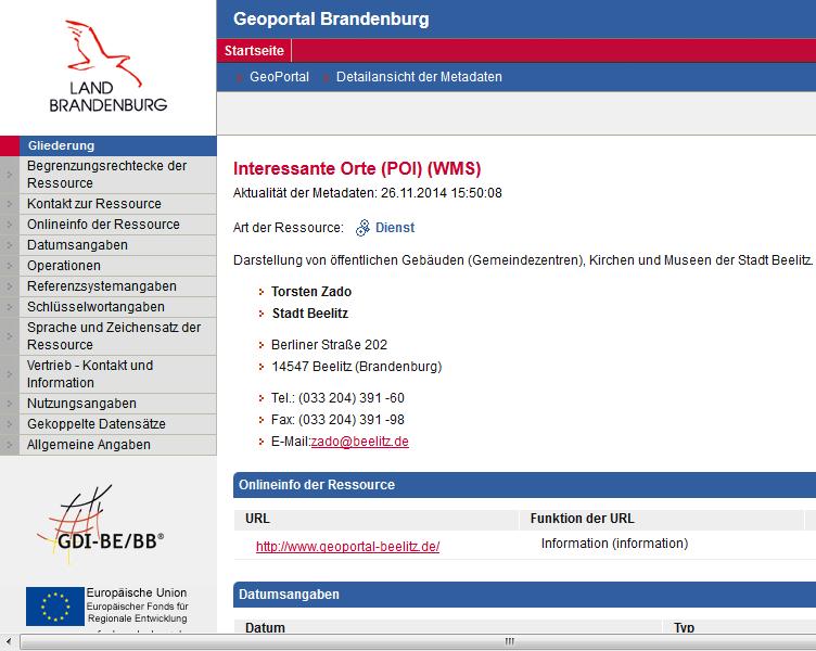 Aktueller Workflow Ergebnisse Geodienste über Metadaten im Geoportal Brandenburg