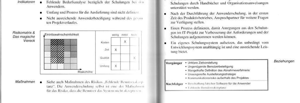 Name Projektphase Risikosatz Indikatoren Risikomatrix Maßnahmen