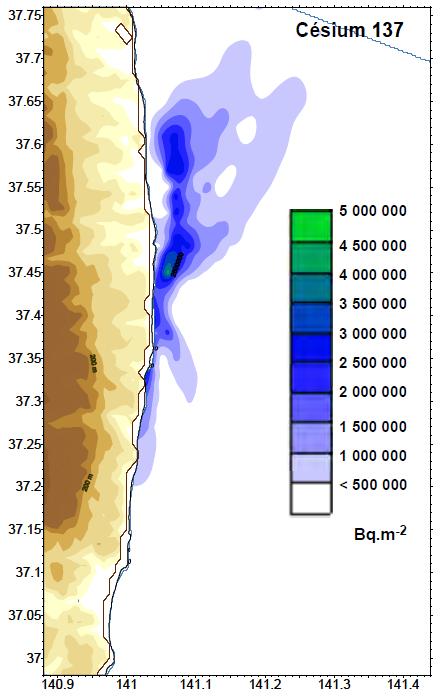 Cäsium-137 [ Bq/m 2 ] Abschätzung der Verteilung der Ablagerungen von 137 Cs aus der Luft auf das Meer am 23.