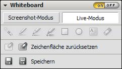 B) Live-Modus Aktivieren Sie das Whiteboard mit einem Klick auf on. Alle Sitzungsteilnehmer können auf dem Screenshot des aktuellen Bildschirms zeichnen und markieren.