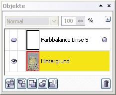 Dialogfenster für Farbbalance wird angezeigt und im Andockfenster Objekte erhalten Sie ein neues Objekt mit der