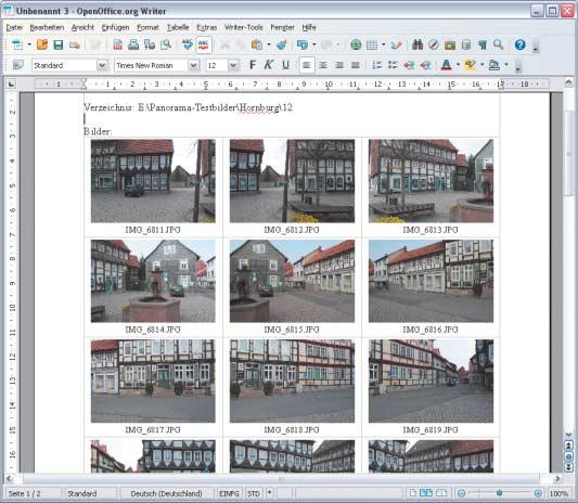 Praxis OpenOffice Das Makro Bilder archivieren erzeugt einen Katalog aller oder ausgewählter Bilddateien eines Verzeichnisses.