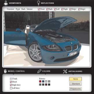 TITEL 3D mit HTML5 Im Firefox lässt sich das Auto mithilfe von XML3D interaktiv konfigurieren (Abb.ˇ4).
