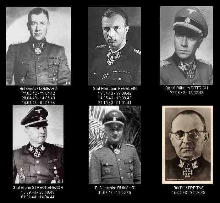 8a Kavallerie Division Florian Geyer Brigadeführer Gustav LOMBARD --??.03.1942 -??.04.1942 / 20.04.1943 14.05.1943 / 14.04.1944 01.07.1944 Gruppenführer Hermann FEGELEIN-??.04.1942 -??.08.1942 / 14.