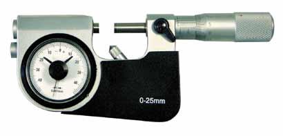 Bügelmessschraube mit Feinzeiger 678 Indicating snap micrometer mit Feinzeiger ± 0,04, Ablesung 0,001 Genauigkeit 0,002 mit HM-Messfläche, Messspindel Ø 6,5 Bügel und Messtroel mattverchromt mit