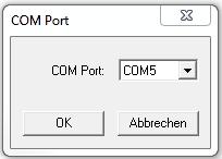 Für die Eintragung wählen Sie bitte über das Fenster Kommunikation und Schnittstelle den COM-Port aus und bestätigen mit OK (Abb.8).
