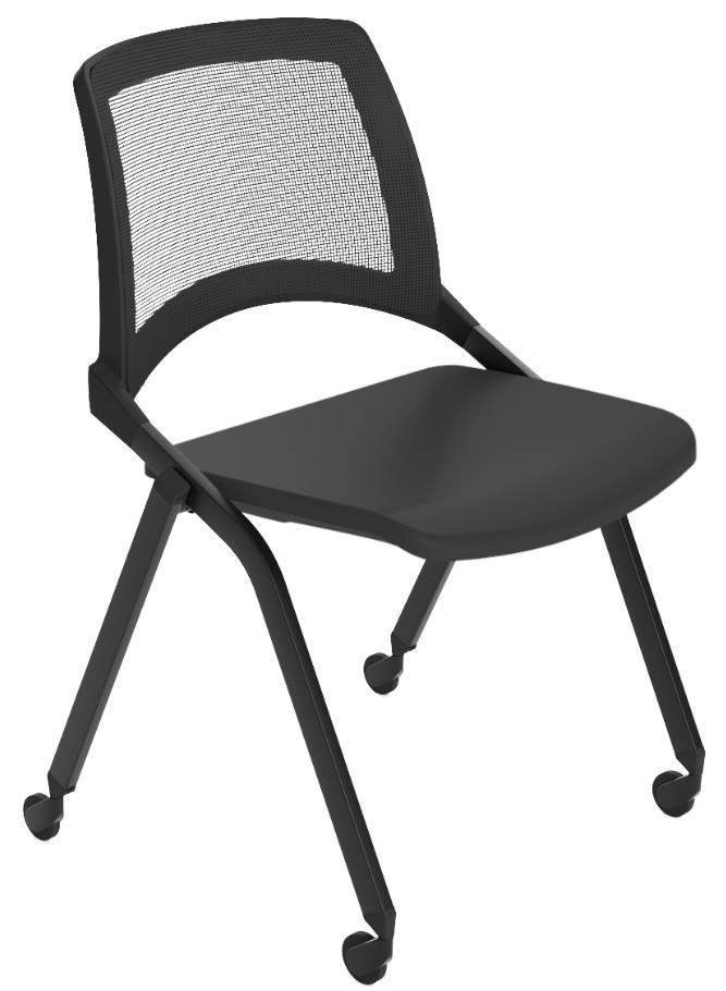 RAL 7040 (light) Tip up seat chair on wheels. Stackable chair with polypropylene seat and mesh backrest.