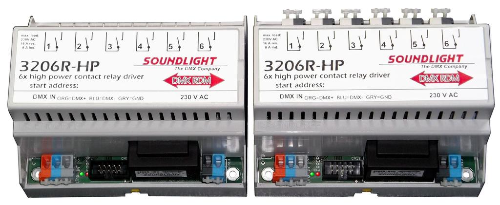 for english manuals pls refer to: www.manuals.soundlight.de last updated: 15-01-22 BEDIENUNGSANLEITUNG DMX Relaiskarte 3206R-HP RDM VERSION 3206R-HP1/HP2 Mk3.