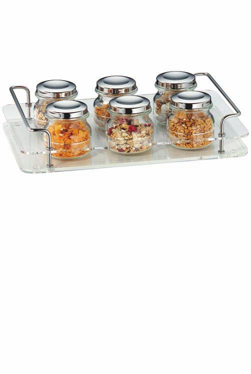 Konfitüren-Set/Müsli-Set jam/cereal set présentoir à confiture/céréales set para mermelada/cereales set per confetture/cereales inklusiv Gläser / jars inlcuded Plexiglas, Griffe aus Cromargan /