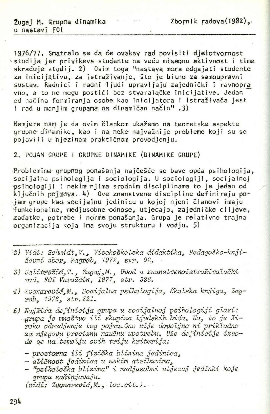 Zugaj M. Grupna dinamika u nastavi F0( Zbornik radova(1982), 1976/77.